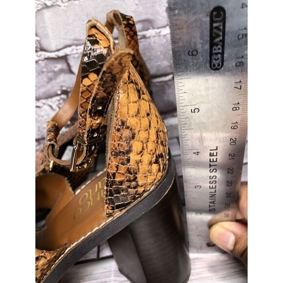 Franco Sarto Dandelion Snake Print Ankle Strappy Brown Leather Heels Women Sz 6M - Picture 13 of 16